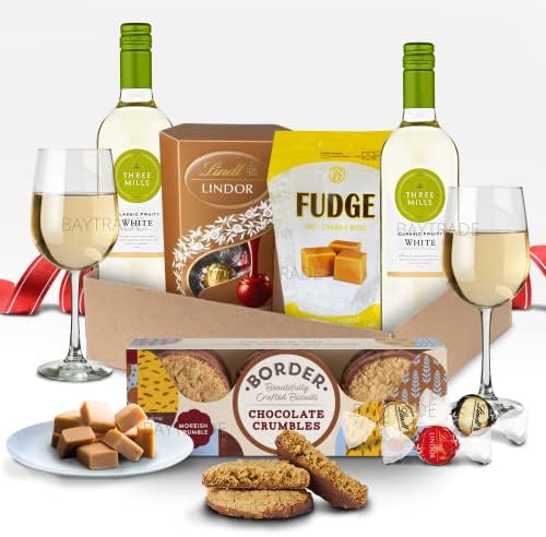 White Wine and Chocolate Gift Set - 2x 18.7ml Wine gifts - Border Biscuits - Chocolate truffles - Fudge Gift Set- Birthday Hampers for Women - Valentines Day - Mothers Day Chocolates Gifts Fathers - Image 2