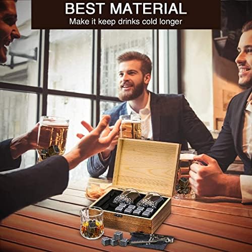 Baban Whiskey Stones & Glasses Gift Set, 2 Whiskey Glasses and 8 Granite Chilling Stone in Wooden Box, Whiskey Set with Storage Pouch/Ice Tongs, Gift Set for Birthday, New Year, Valentine's Day - Image 6