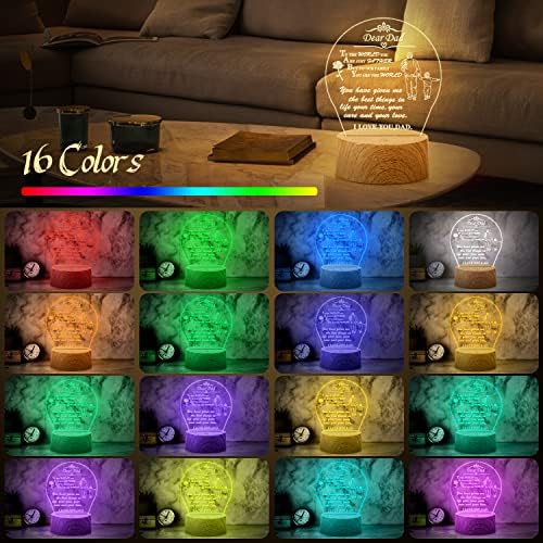 Gift for Dad from Daughter Son,Dad Birthday Gift RGB Acrylic Night Light with Imitation Wood Base,Present for Thanksgiving,Christmas,Father's Day,Remote Control 3D Illusion Lamp 16 Colors 4 Modes - Image 2