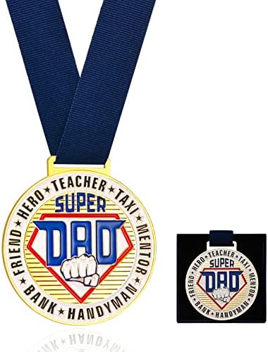 JEWAB Super Dad Medal Gifts for Dad Fathers Day, High Grade Alloy with Gold Finish Dad Medal - Dad Christmas Gifts | Birthday Presents for Dad from Daughter Son, Best Dad Award