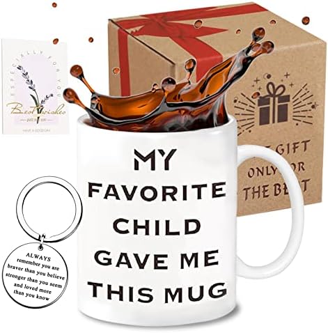WJYTLON Mothers Day Gifts for Mum, Funny Coffee Mug Mothers Day Gifts from Daughter or Son, Novelty Coffee Mug for Mum, Presents for Mum- My Favourite Child Gave Me This Mug - 13oz