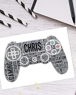 Personalised Playstation Controller Gaming Word Art Print – Birthday, Fathers Day Gift – Dad, Daddy Gifts – A5, A4 Prints & Framed