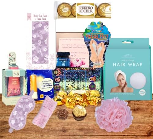 Mothers Day Gifts for Mum Pink Box - Spa Gift Set - Pamper Gifts for Women with Bath Sets - Hand Cream Gift Set - Face Mask - Heart Chocolate - Mum Gifts from Daughter, Son - Mothers Day Hamper
