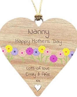 Personalised Mothers Day Gift Mum Mother’s Day / Birthday Present for Nan Grandma Mother Mummy Nanny Heart Mother Day Ideas – Hanging Plaque from Son Daughter Children (10cm Wooden MDF Flowers Heart)