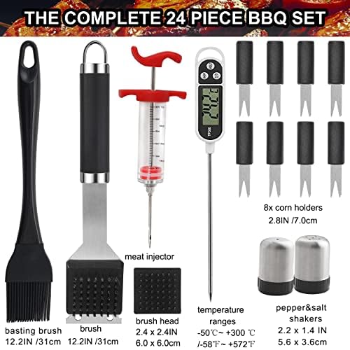 grilljoy BBQ Grill Tool Set with Gift Wrapping Box, 25pcs Stainless Steel BBQ Accessories with Heat Resistant Handle in Storage Case, Premium Complete Outdoor BBQ Utensil Set - Ideal for Man Woman - Image 3