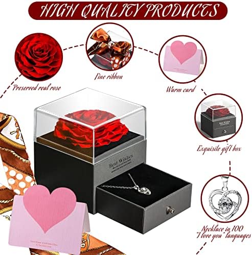 PQSWATER Handmade Real Roses Jewellery Box Silver Necklace Anniversary Valentine's Day Mother's Day Christmas Love of a Lifetime Gift of Roses for Women - Image 3