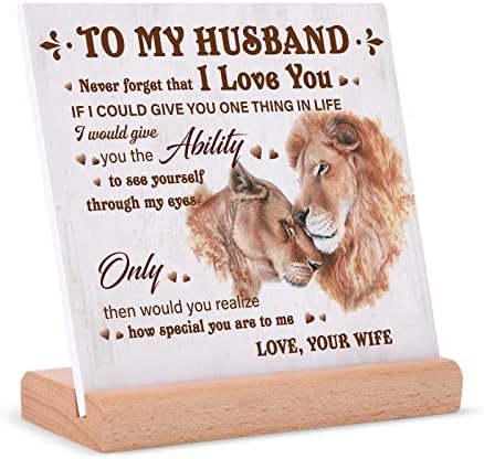 Valentines Card for Husband From Wife, Husband Birthday Card, Husband Gifts for Valentines, Father's Day, Anniversary, Wedding Gifts for Him, Positive Plaque Sign with Wooden Stand for Husband