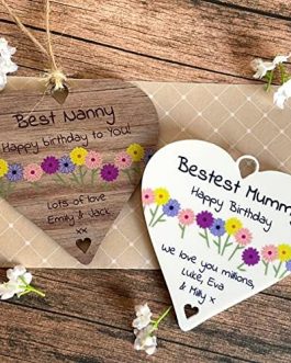 Personalised Mothers Day Gift Mum Mother’s Day / Birthday Present for Nan Grandma Mother Mummy Nanny Heart Mother Day Ideas – Hanging Plaque from Son Daughter Children (10cm Wooden MDF Flowers Heart)