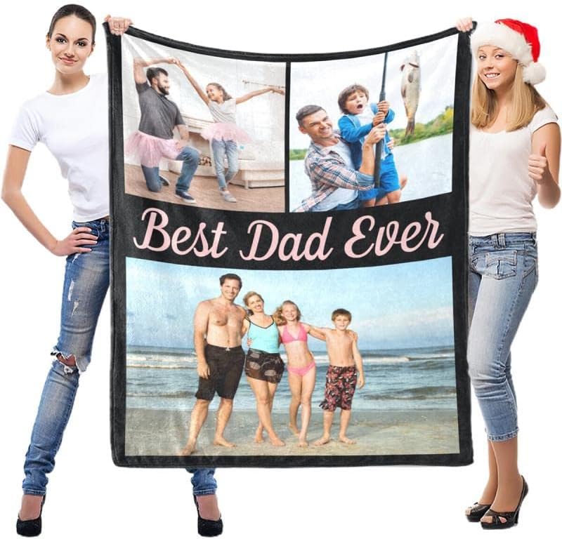 LNM Personalised Daddy Gifts for Birthday, Personalised Blankets for Dad Grandpa, Personalised Photo Fleece Blanket, Best Dad Ever Gifts from Daughter Son Wife, Personalised Gifts for Fathers Day