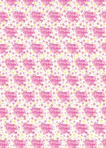 4 Sheets + 4 Matching Gift Tags Mother's Day Heart and Flowers Design Wrapping Paper Pink Mum Gift Wrap (PA) - Image 2