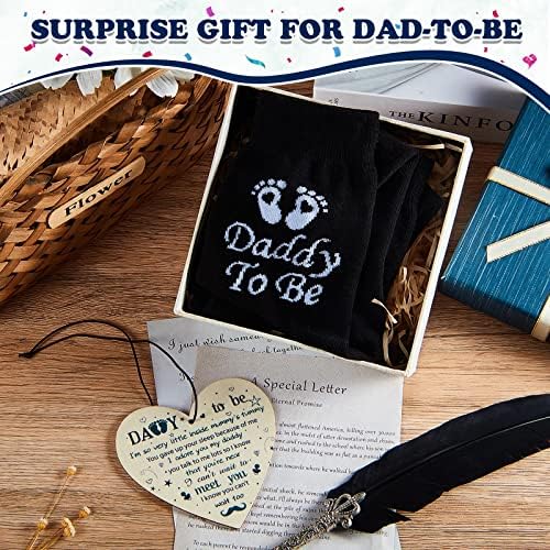 Satinior Daddy to Be Socks Dad to Be Plaque Daddy to Be Sign Expecting Dad Gift Baby Son Daughter Plaque Kids' and Baby Wall Plaques Father's Day Gift Wood Heart ,M,SATINIOR-Chaussettes-24 - Image 4